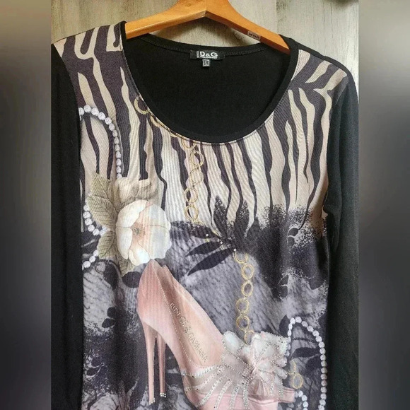 Dolce & Gabanna Vintage Y2K High Heel Bling Shirt Size LG Women's - Picture 2 of 8